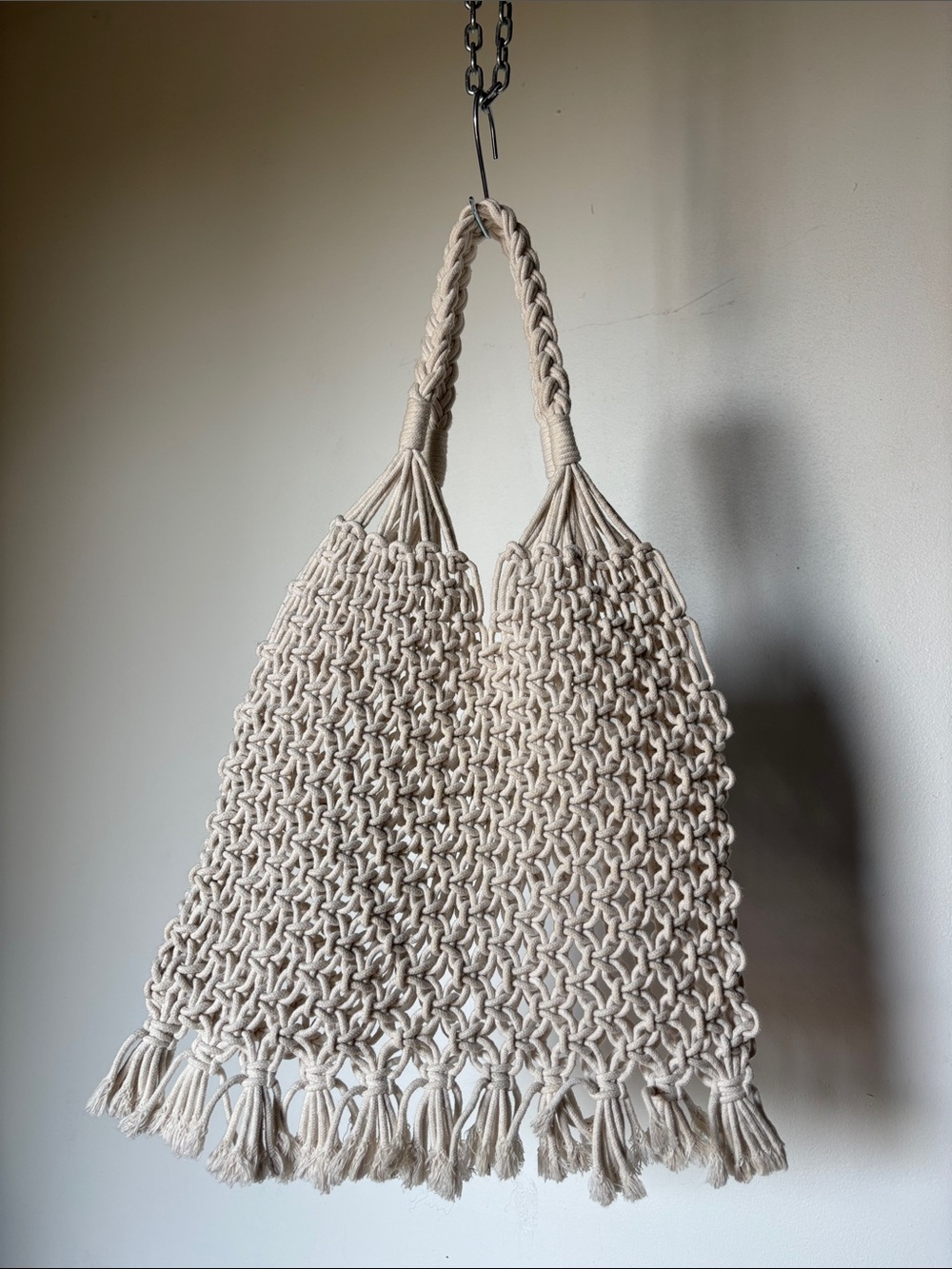 Vintage Cream Macramé Satchel Handmade 70’s